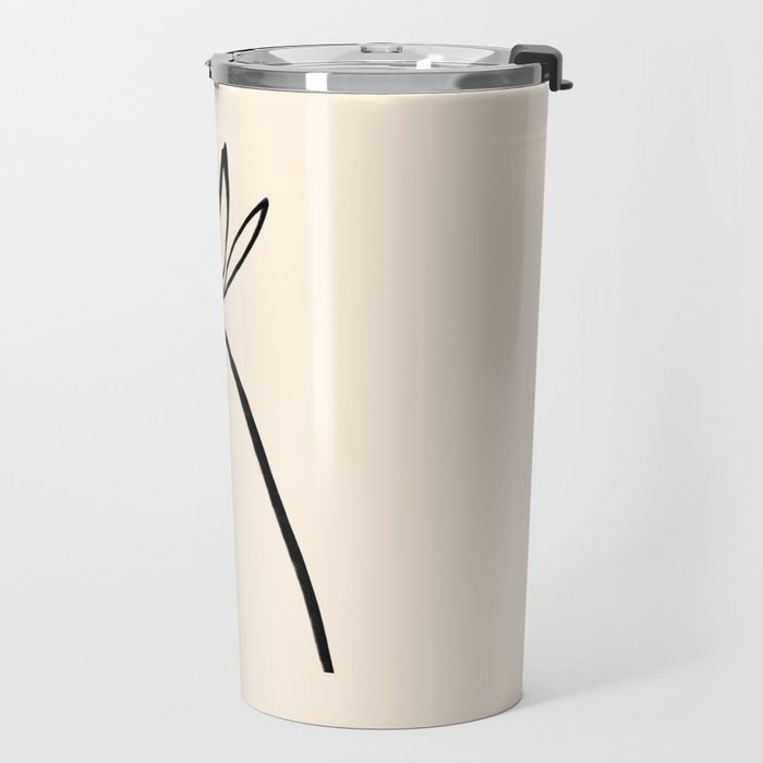 Minimalist Flower Black and Almond Cream Travel Mug Gallery Image 2