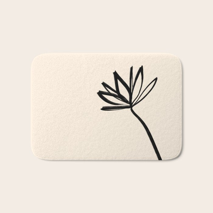 Minimalist Flower Black and Almond Cream Bath Mat Gallery Image 1
