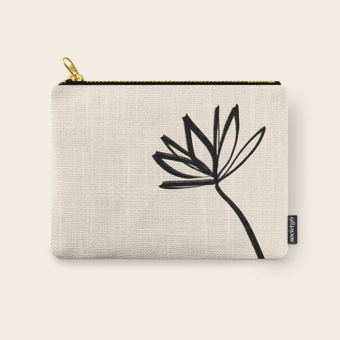 Minimalist Flower Black and Almond Cream Carry All Pouch Gallery Image 1