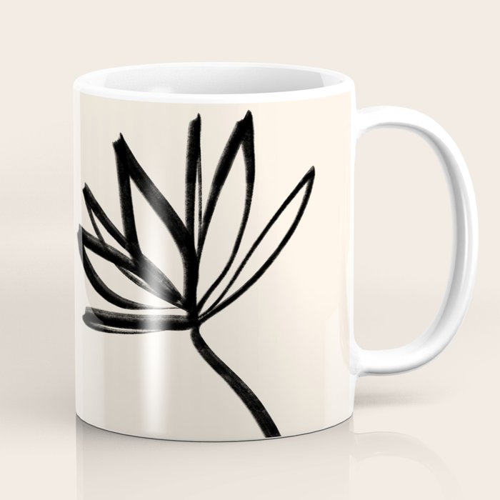 Minimalist Flower Black and Almond Cream Coffee Mug Gallery Image 1
