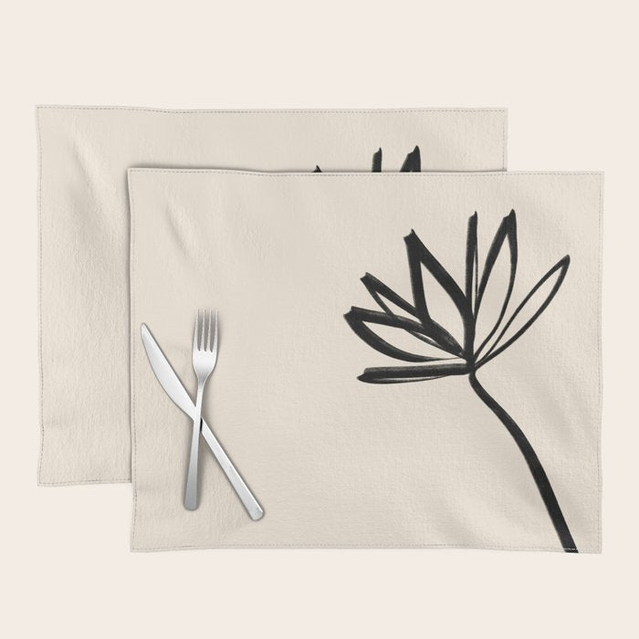 Minimalist Flower Black and Almond Cream Placemat Gallery Image 1