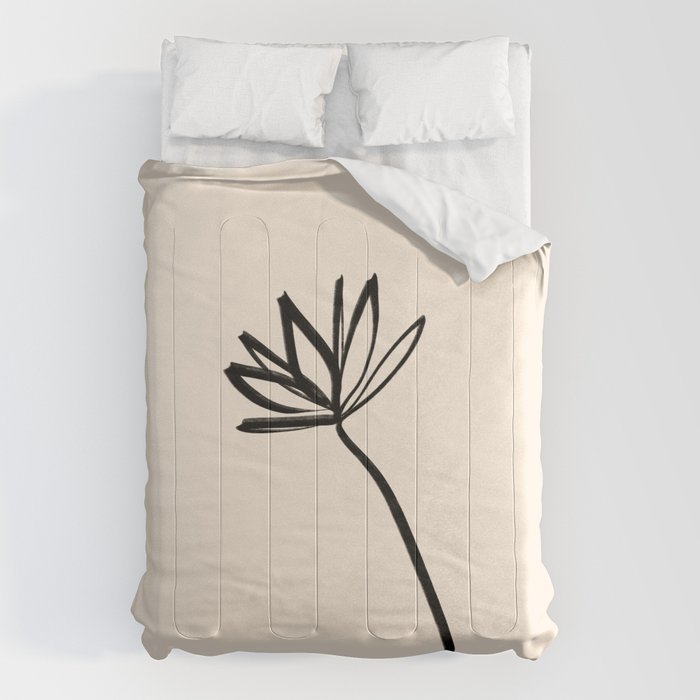 Minimalist Flower Black and Almond Cream Comforter Gallery Image 1