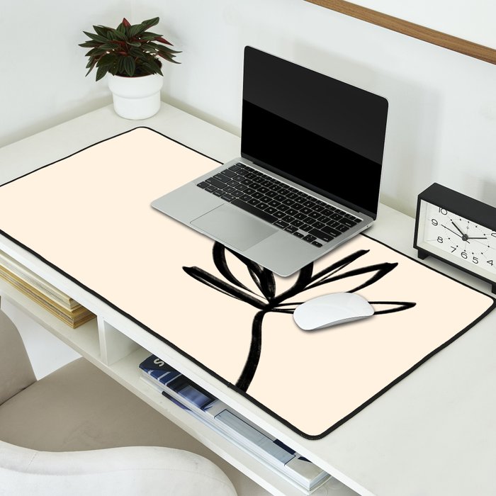Minimalist Flower Black and Almond Cream Desk Mat Gallery Image 2