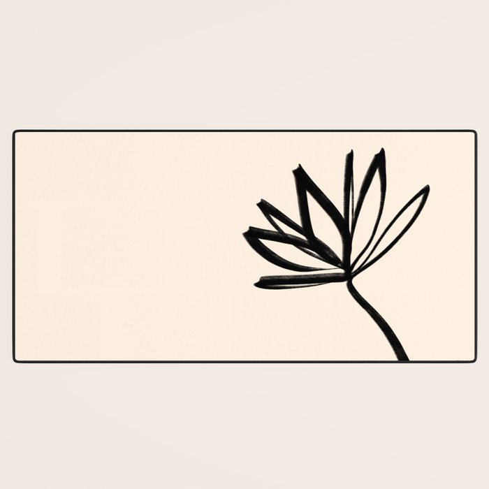 Minimalist Flower Black and Almond Cream Desk Mat Gallery Image 3