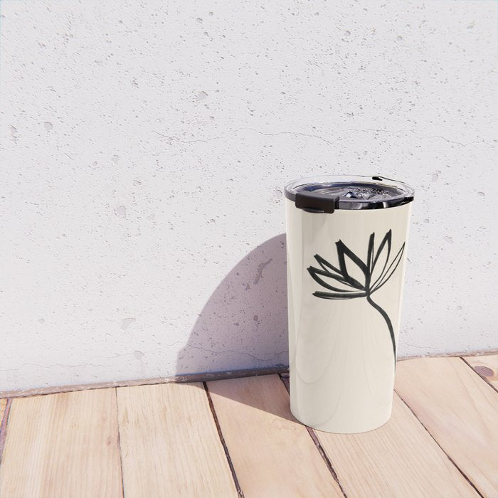 Minimalist Flower Black and Almond Cream Travel Mug Gallery Image 4