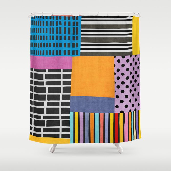 Modern Multicolor Patchwork Design Shower Curtain Gallery Image 1