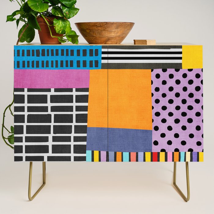 Modern Multicolor Patchwork Design Credenza Gallery Image 1