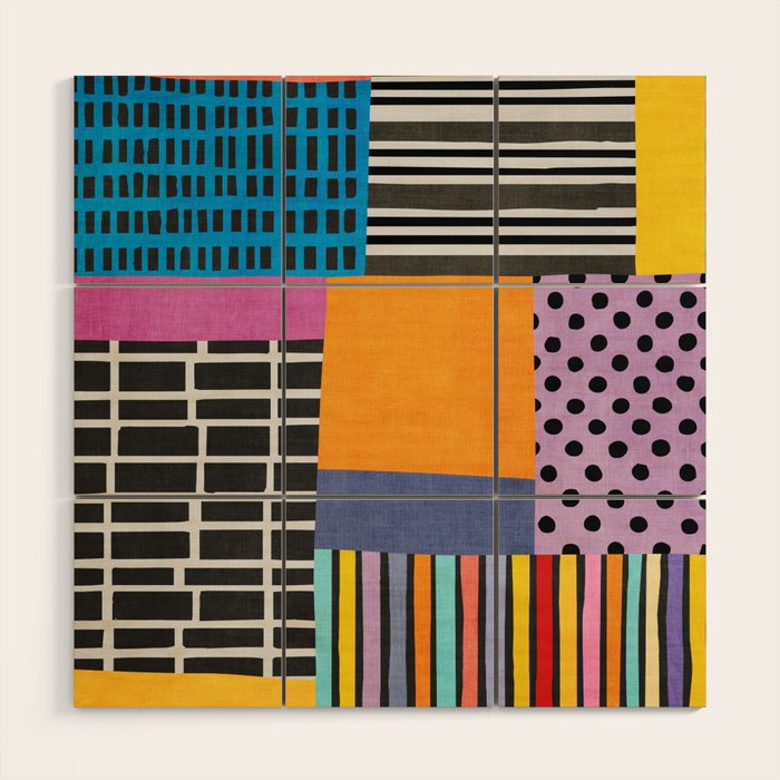 Modern Multicolor Patchwork Design Wood Wall Art Gallery Image 1