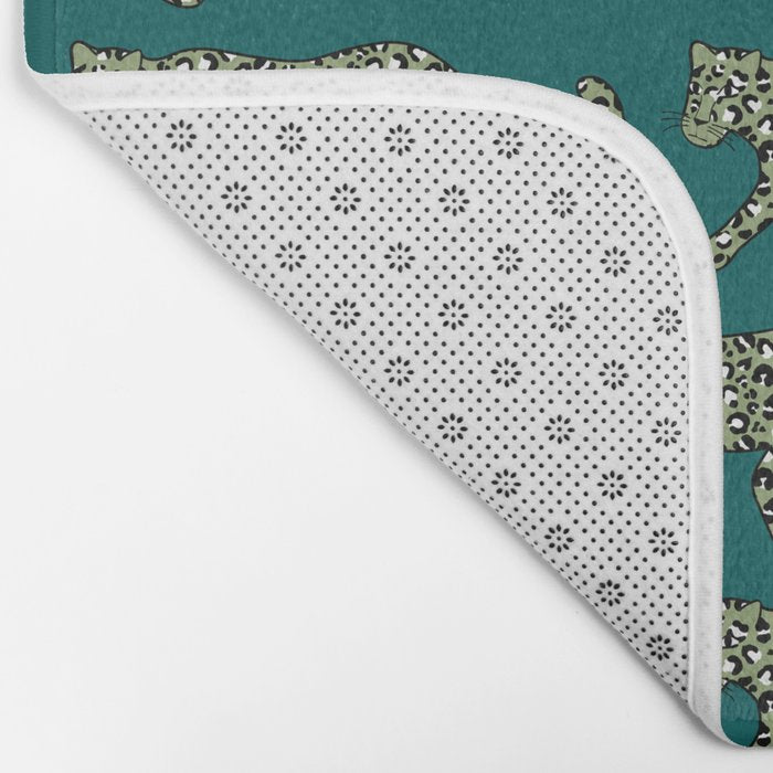 Kitty Parade - Olive on Dark Teal Bath Mat Gallery Image 2