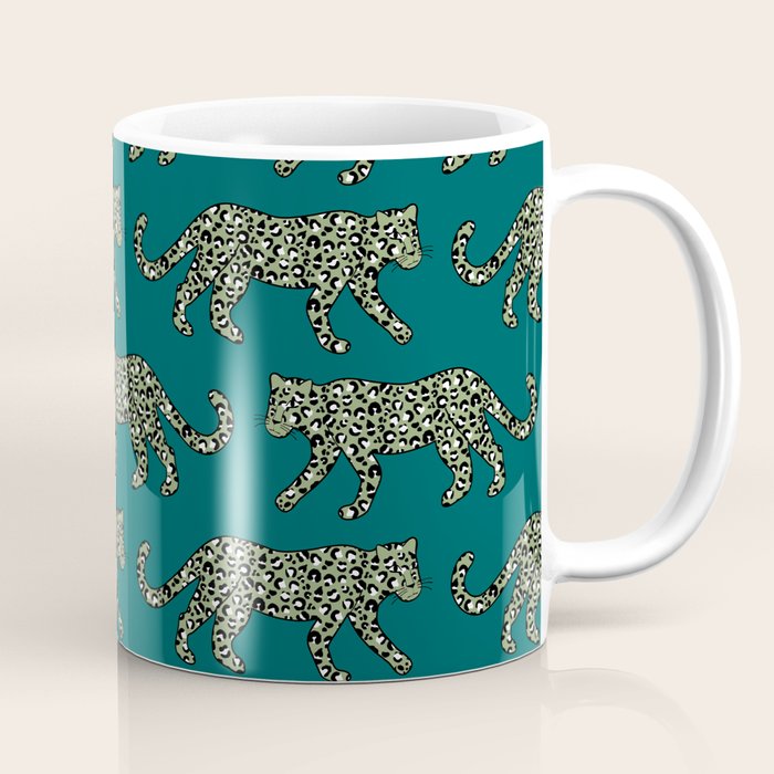 Kitty Parade - Olive on Dark Teal Coffee Mug Gallery Image 1