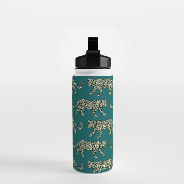 Kitty Parade - Olive on Dark Teal Water Bottle Gallery Image 2