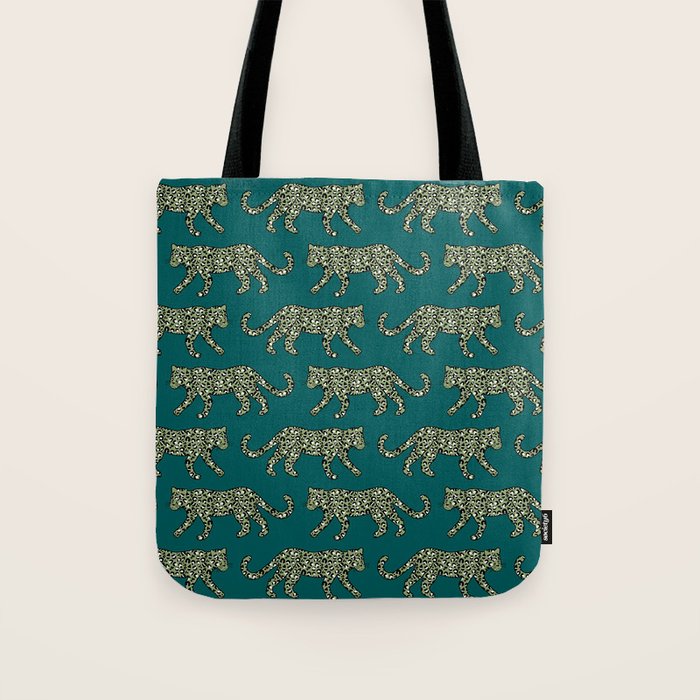 Kitty Parade - Olive on Dark Teal Tote Bag Gallery Image 1