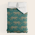 Kitty Parade - Olive on Dark Teal Comforter Gallery Image 6