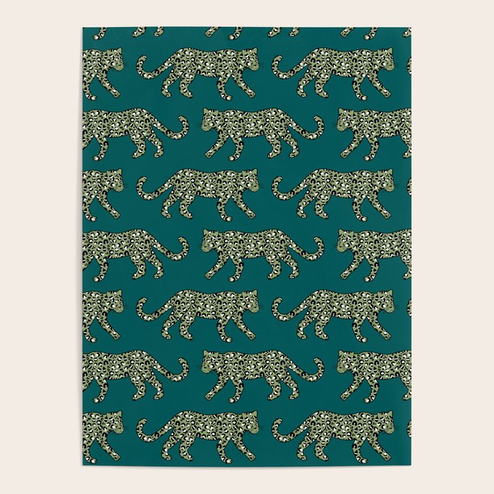 Kitty Parade - Olive on Dark Teal Poster Gallery Image 4