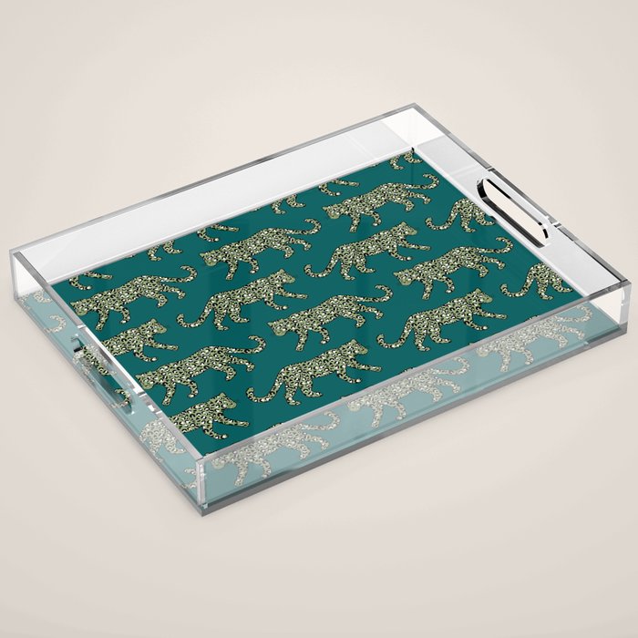 Kitty Parade - Olive on Dark Teal Acrylic Tray Gallery Image 1