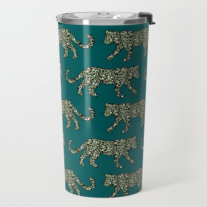Kitty Parade - Olive on Dark Teal Travel Mug Gallery Image 2