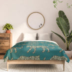 Kitty Parade - Olive on Dark Teal Comforter Gallery Image 3