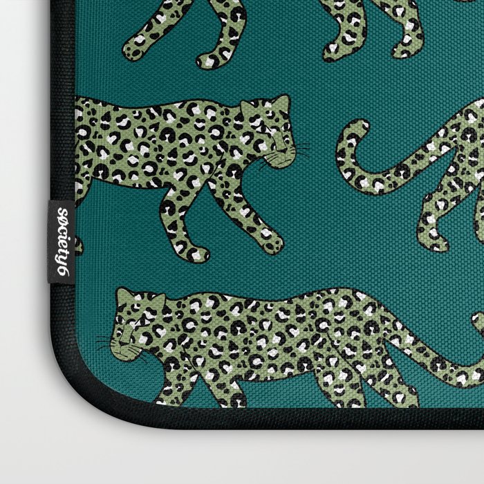 Kitty Parade - Olive on Dark Teal Laptop Sleeve Gallery Image 3