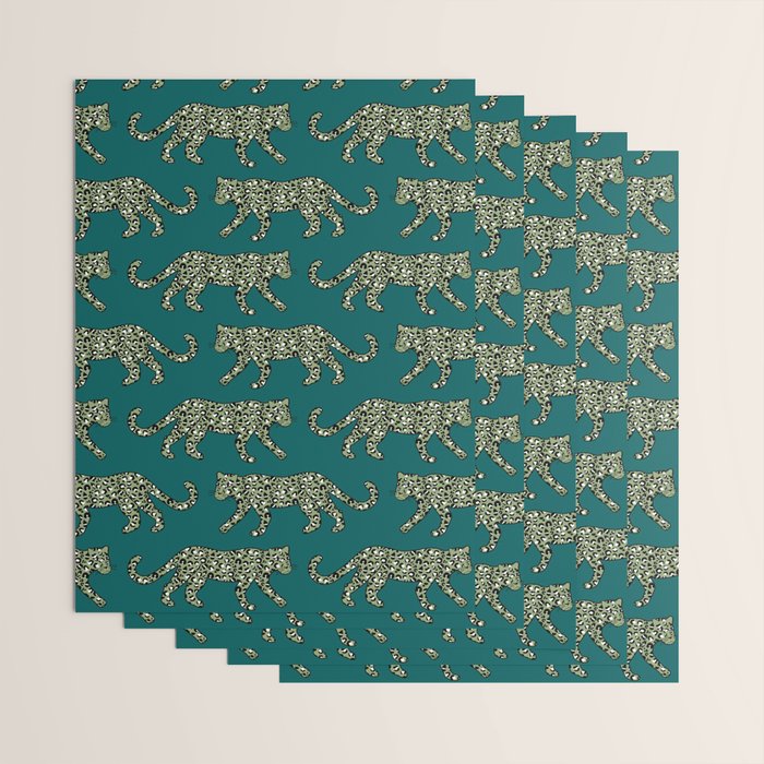 Kitty Parade - Olive on Dark Teal Wrapping Paper Gallery Image 3