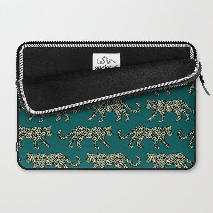 Kitty Parade - Olive on Dark Teal Laptop Sleeve Gallery Image 2
