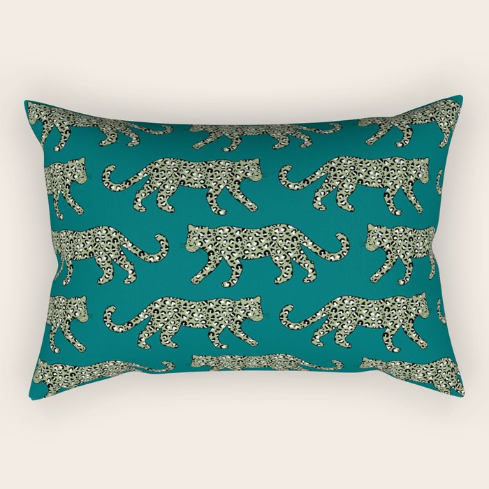 Kitty Parade - Olive on Dark Teal Rectangular Pillow Gallery Image 1