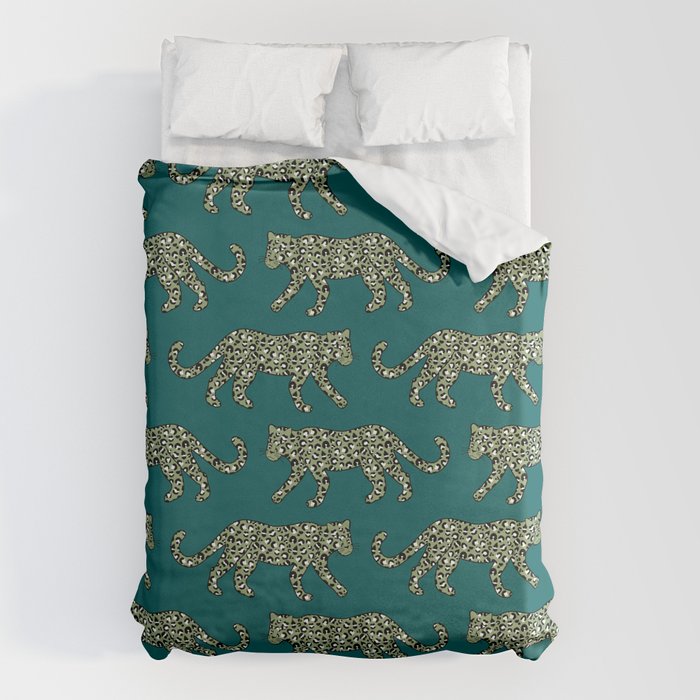 Kitty Parade - Olive on Dark Teal Duvet Cover Gallery Image 6