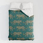 Kitty Parade - Olive on Dark Teal Duvet Cover Gallery Image 6