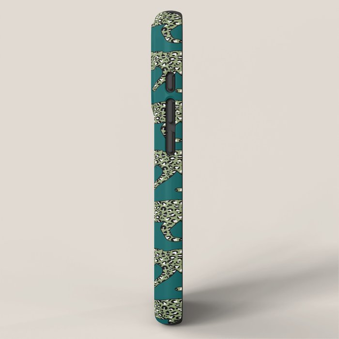 Kitty Parade - Olive on Dark Teal iPhone Case Gallery Image 2