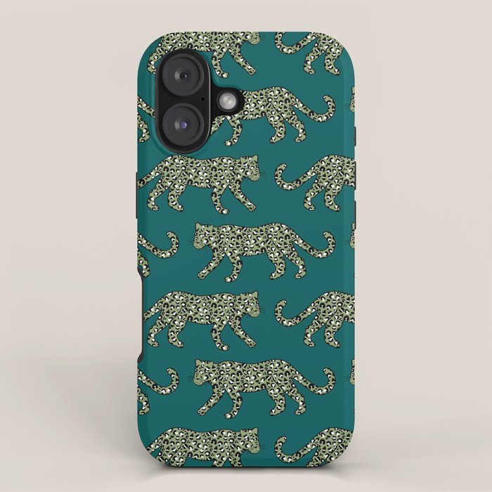 Kitty Parade - Olive on Dark Teal iPhone Case Gallery Image 1