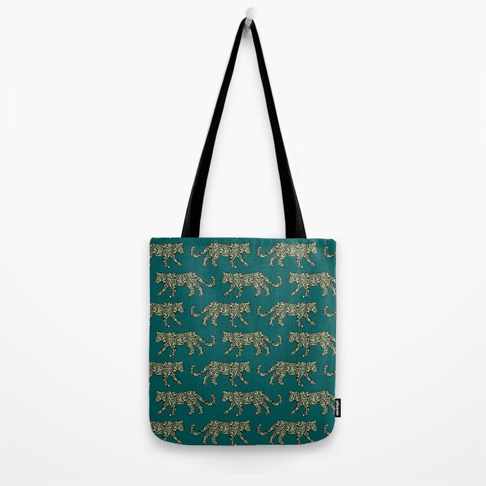 Kitty Parade - Olive on Dark Teal Tote Bag Gallery Image 2