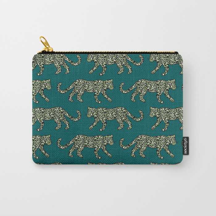 Kitty Parade - Olive on Dark Teal Carry All Pouch Gallery Image 1