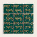 Kitty Parade - Olive on Dark Teal Wood Wall Art Gallery Image 1