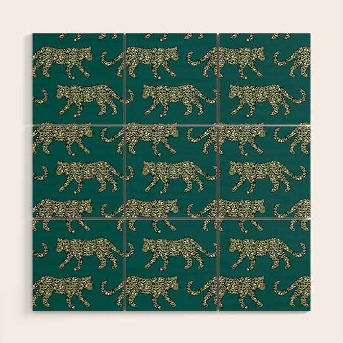 Kitty Parade - Olive on Dark Teal Wood Wall Art Gallery Image 1
