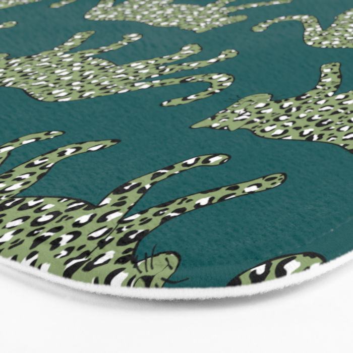 Kitty Parade - Olive on Dark Teal Bath Mat Gallery Image 3
