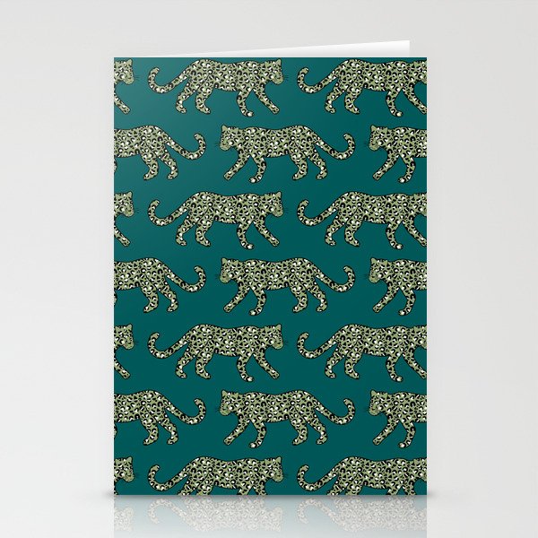 Kitty Parade - Olive on Dark Teal Stationery Card Gallery Image 2