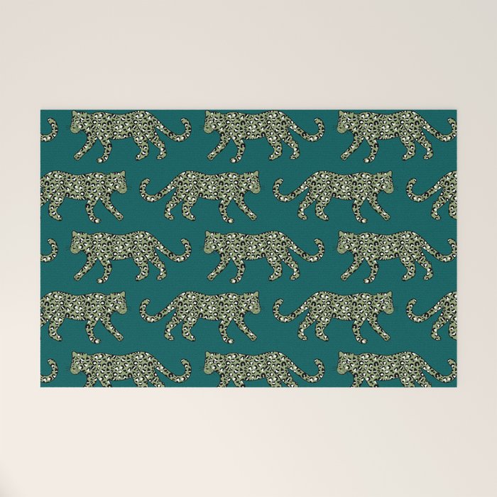 Kitty Parade - Olive on Dark Teal Welcome Mat Gallery Image 1
