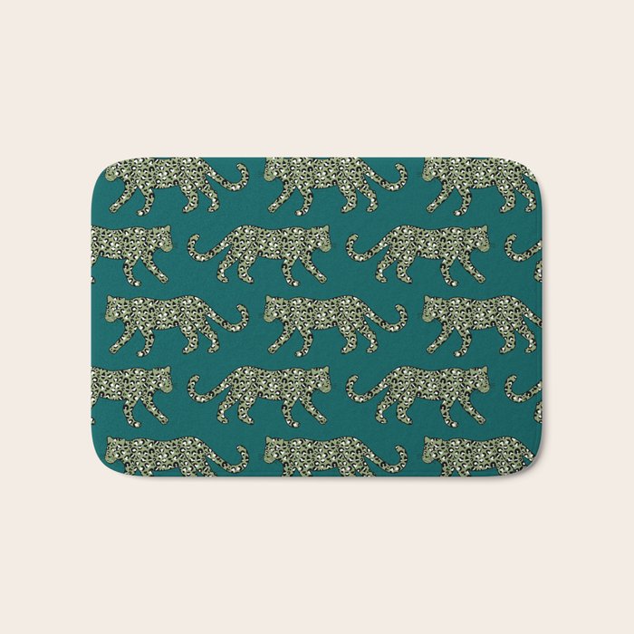 Kitty Parade - Olive on Dark Teal Bath Mat Gallery Image 1