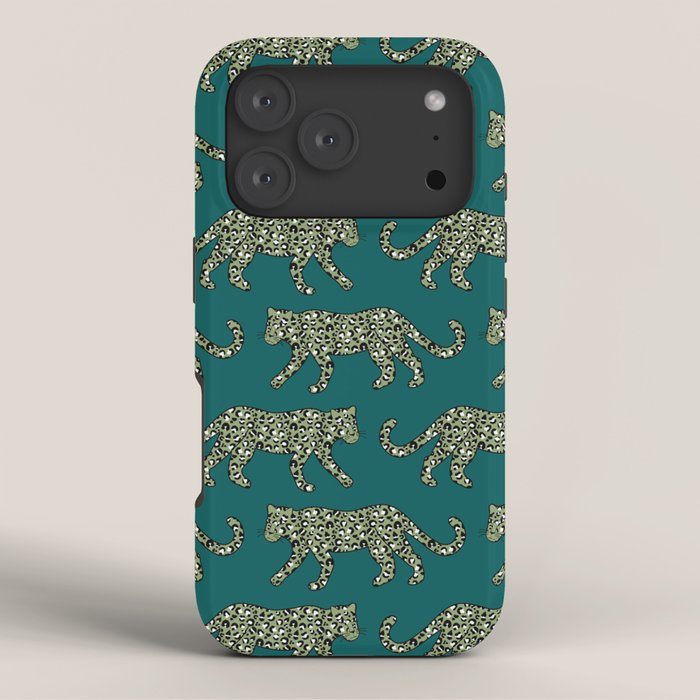 Kitty Parade - Olive on Dark Teal iPhone Case Gallery Image 3