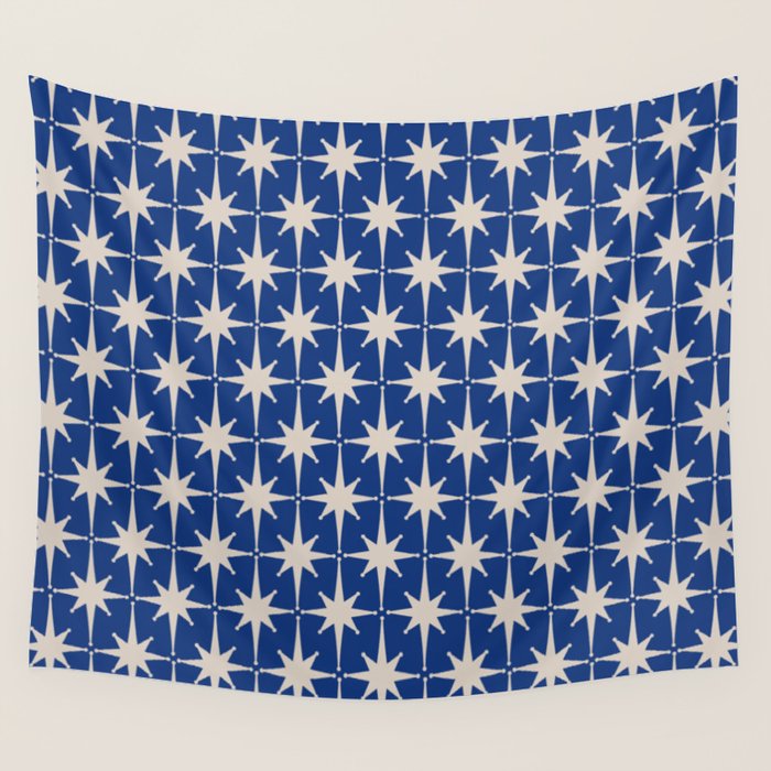 Mid-Century Modern Starburst Pattern in Stone and Blue Wall Tapestry Gallery Image 4