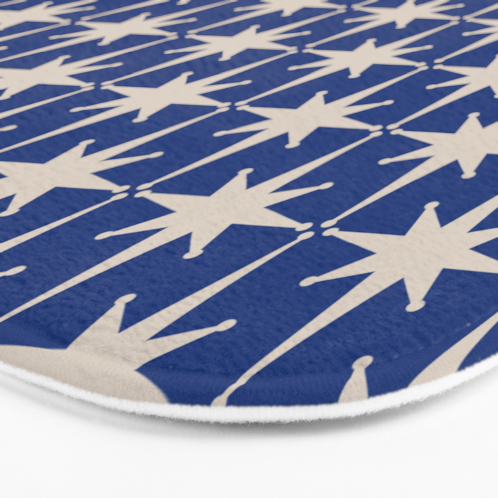 Mid-Century Modern Starburst Pattern in Stone and Blue Bath Mat Gallery Image 3