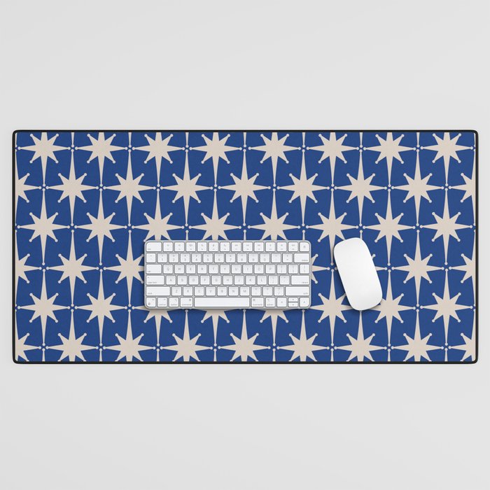 Mid-Century Modern Starburst Pattern in Stone and Blue Desk Mat Gallery Image 1