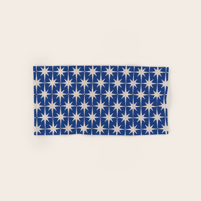 Mid-Century Modern Starburst Pattern in Stone and Blue Bath Towel Gallery Image 1