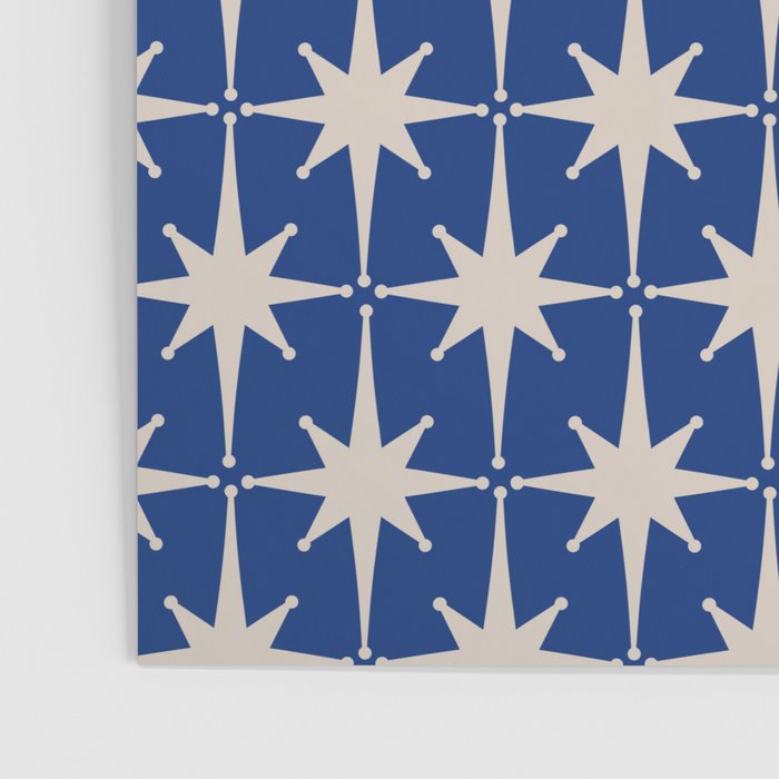 Mid-Century Modern Starburst Pattern in Stone and Blue Poster Gallery Image 3