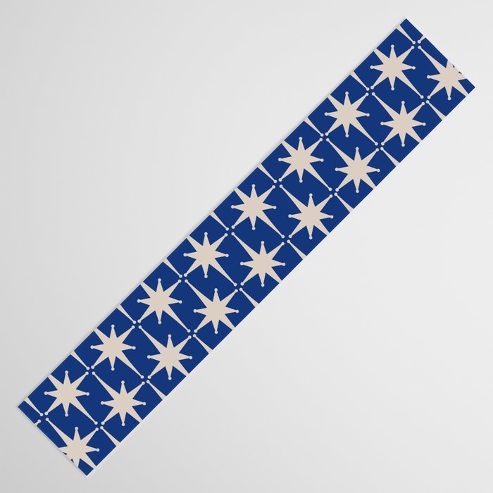 Mid-Century Modern Starburst Pattern in Stone and Blue Table Runner Gallery Image 3