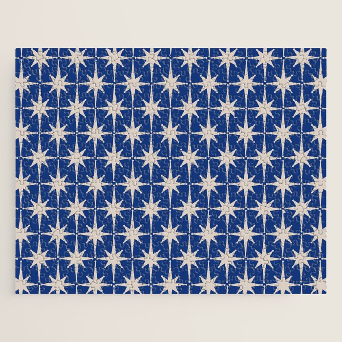 Mid-Century Modern Starburst Pattern in Stone and Blue Jigsaw Puzzle Gallery Image 1