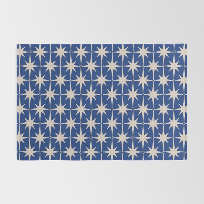 Mid-Century Modern Starburst Pattern in Stone and Blue Rug Gallery Image 2