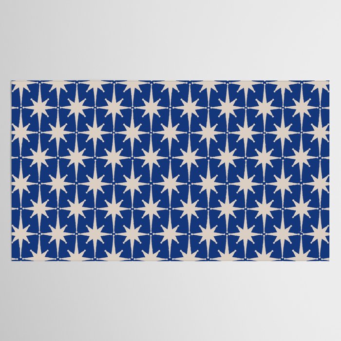 Mid-Century Modern Starburst Pattern in Stone and Blue Tablecloth Gallery Image 2
