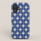 Mid-Century Modern Starburst Pattern in Stone and Blue iPhone Case Gallery Image 1