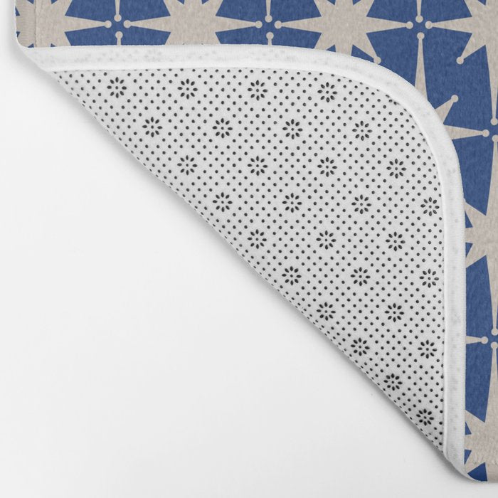 Mid-Century Modern Starburst Pattern in Stone and Blue Bath Mat Gallery Image 2