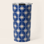 Mid-Century Modern Starburst Pattern in Stone and Blue Travel Mug Gallery Image 1